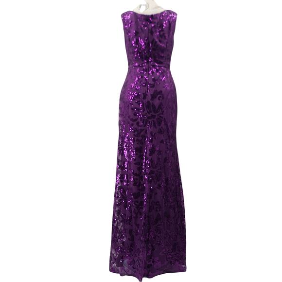 Purple cap sleeve formal floral pattern sequin dress Size 12 Wedding MOTB MOTG - Picture 3 of 12